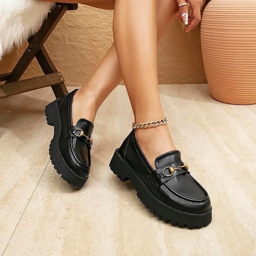 Newbella Women Vintage Classic Commute Platform Wedge Loafers Black Size 10